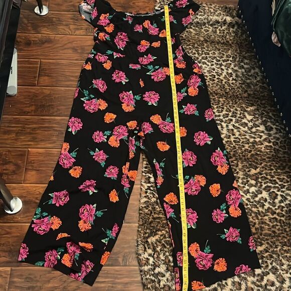 Torrid Black Floral Off Shoulder Design Contemporary Boho Feminine Jumpsuit - Picture 8 of 16
